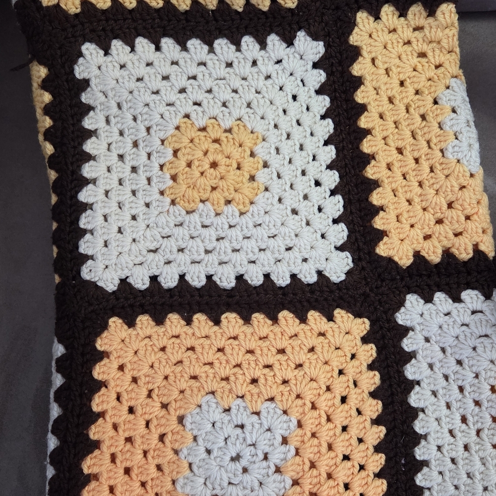 Handmade Crochet Granny Square Blanket 54x40 | Chocolate Peach Cream - Picture 7 of 7